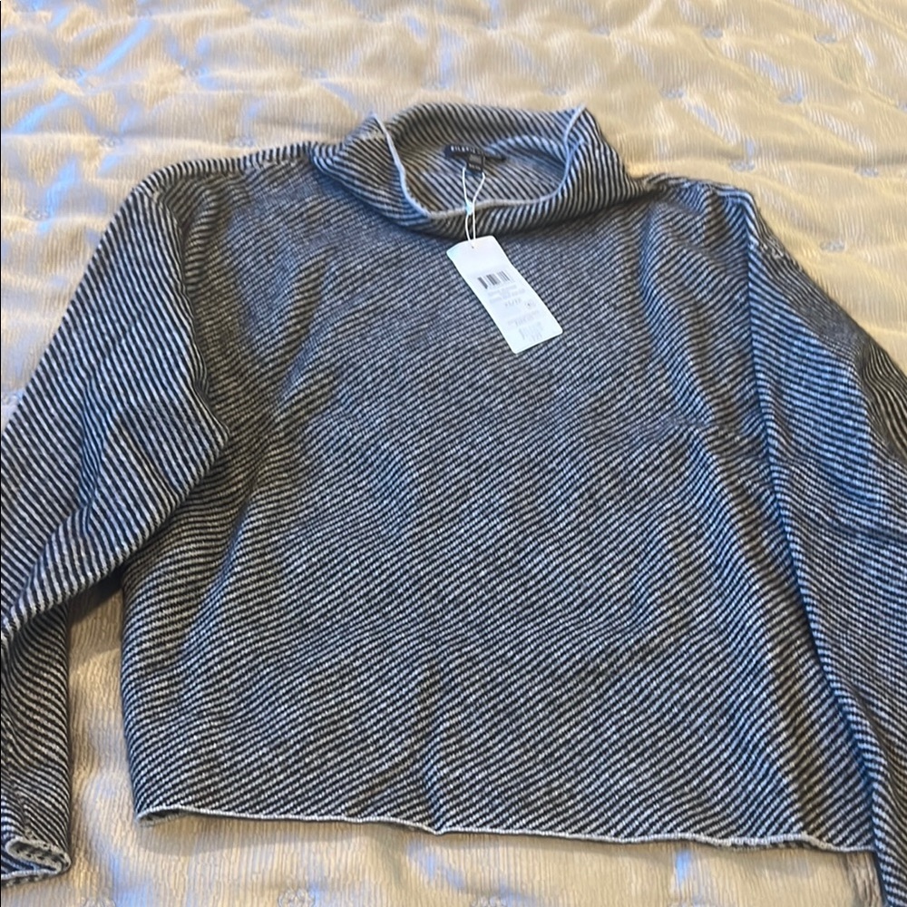 Eileen Fischer Striped Turtleneck Sweater - Black and Gray